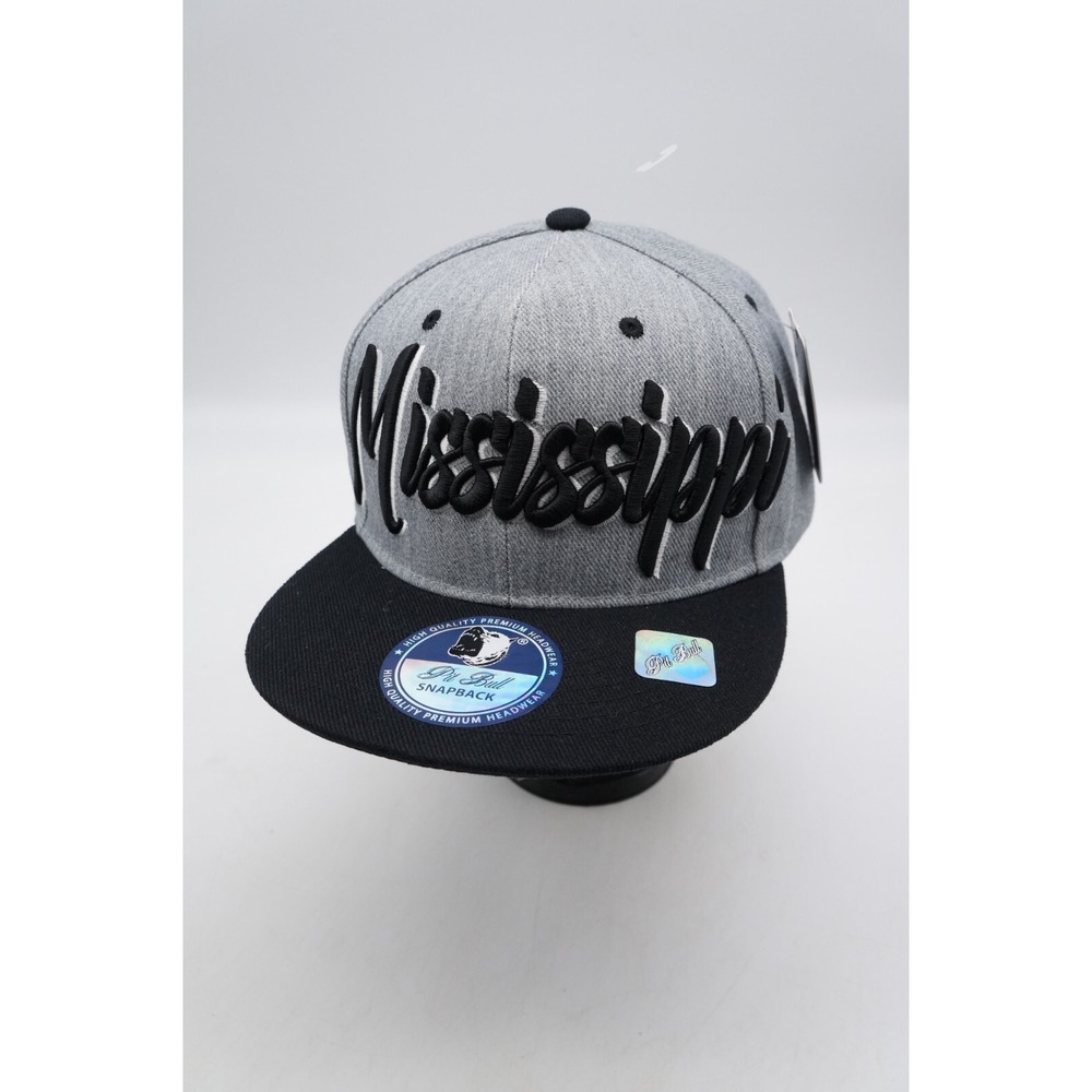 Pit Bull Mississippi Snapback Hat Gray‎ Baseball Cap Gray Black Spellout State